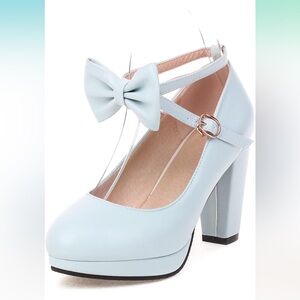 NEW IN BOX Light Blue Mary Jane High Heels Closed Round Toe Pumps Bow Women’s 11